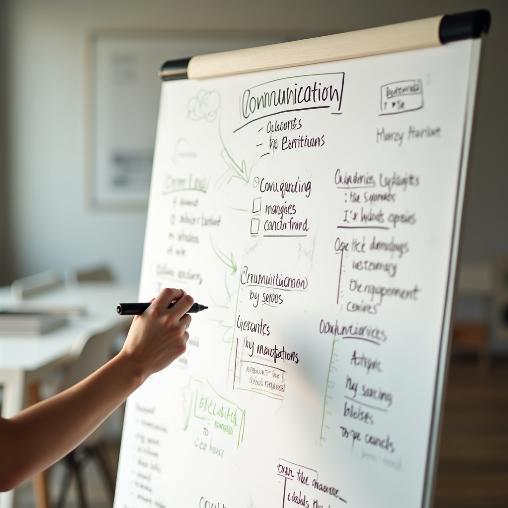Flipchart mit handschriftlichen Notizen zur Analyse eines Kundenauftritts während einer Arbeitssitzung